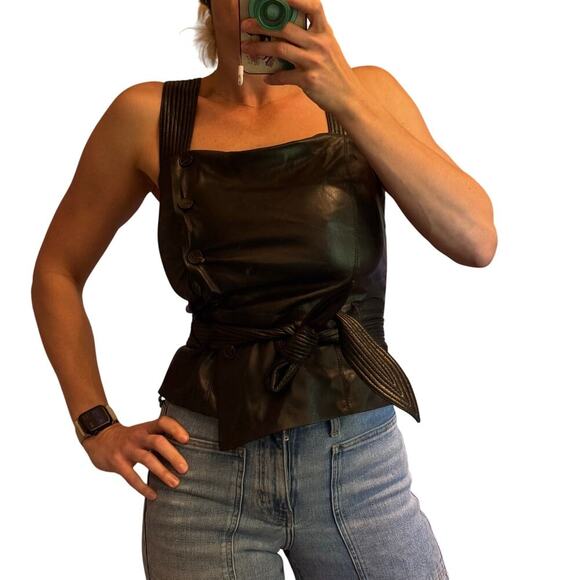 Nanushka Leather top soft black square neck vegan faux sz XS/S sz 4/6 - Picture 8 of 11